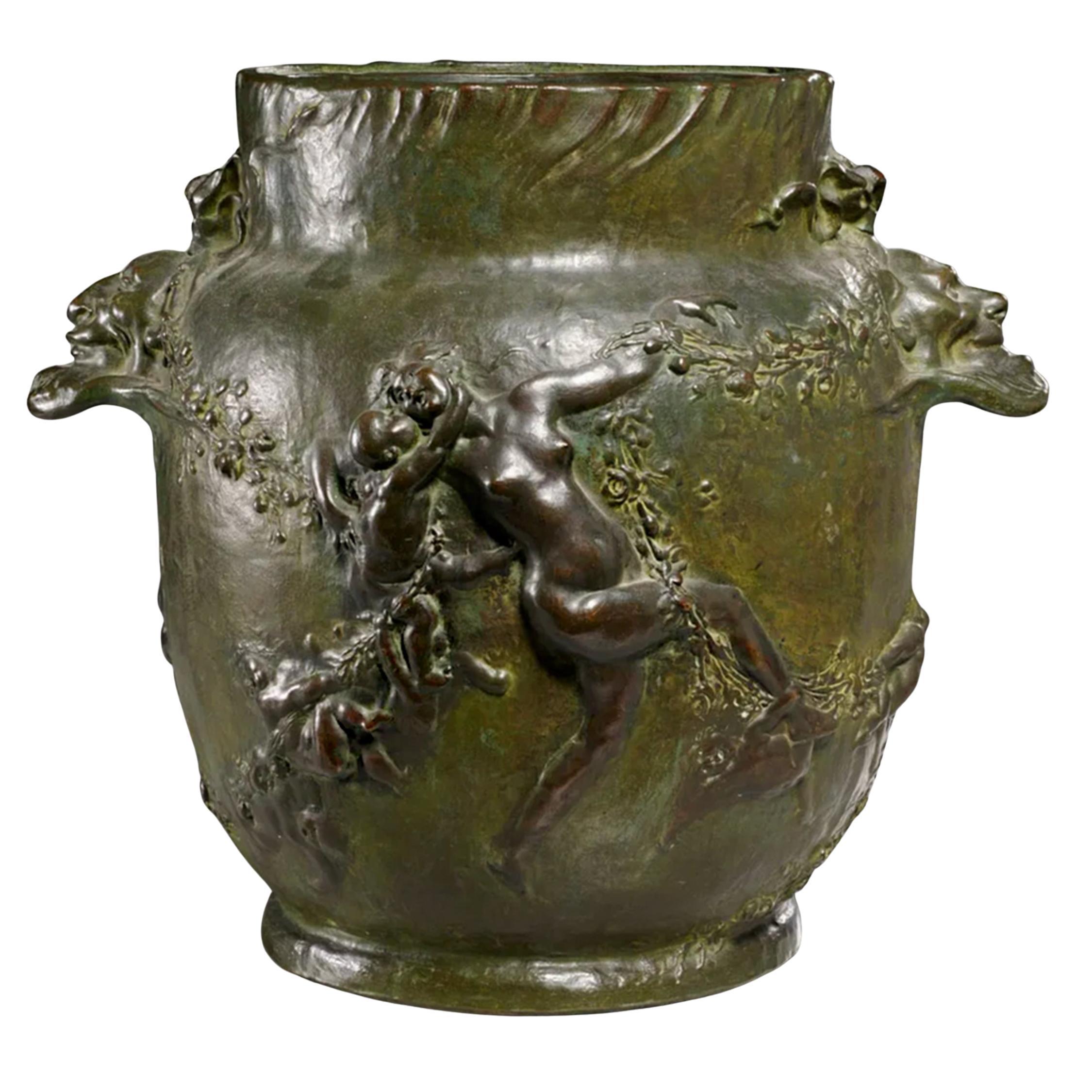 Joseph Cheret  Jarrón Art Nouveau de Bronce Patinado