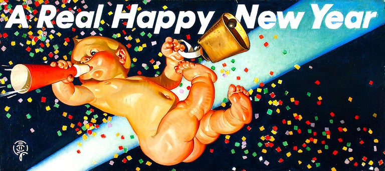 Joseph Christian Leyendecker Figurative Painting - A Real Happy New Year, Amoco Advertisement
