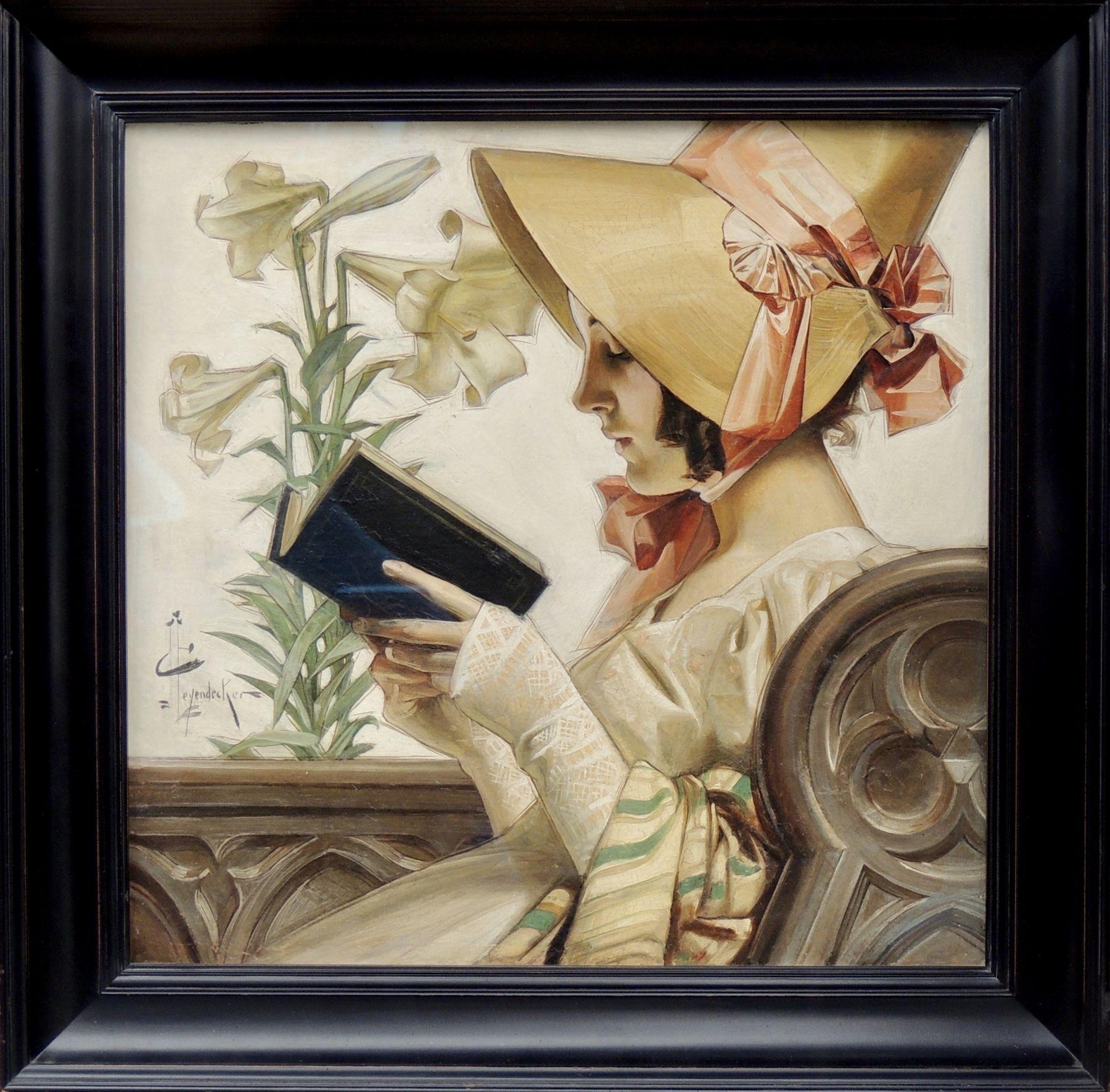 Signora col cappello in chiesa, copertina del Saturday Evening Post di Pasqua - Painting di Joseph Christian Leyendecker