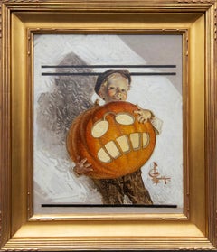 Boy Holding Pumpkin Carving of Teddy Roosevelt