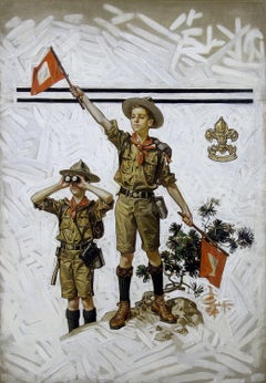 Antique Boy Scouts Signaling with Flags, Original cover for The Post and Boys' Life