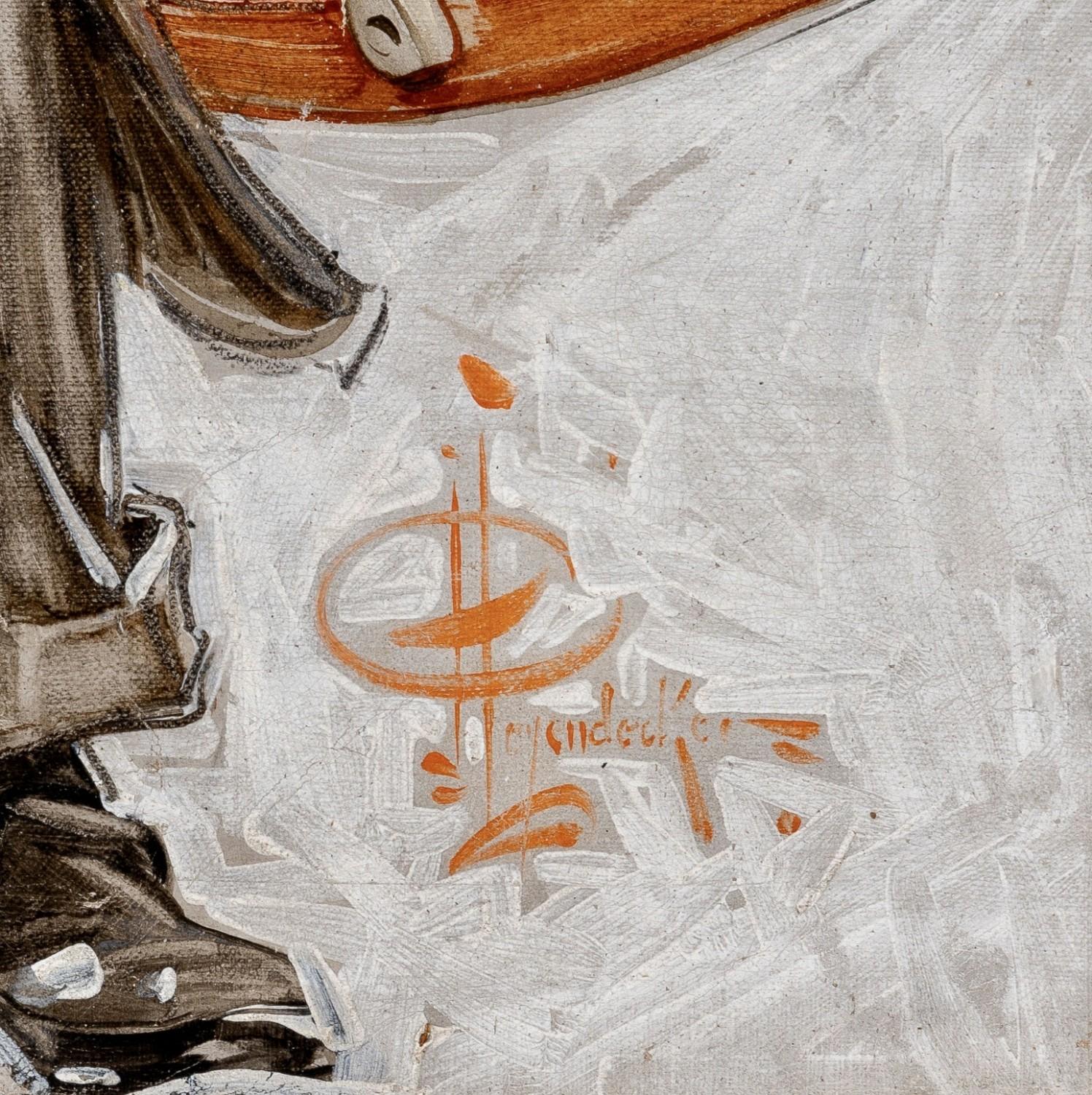 Vater fing mit einer Handvoll Geschenken nach Hause, Saturday Evening Post-Cover (Braun), Figurative Painting, von Joseph Christian Leyendecker
