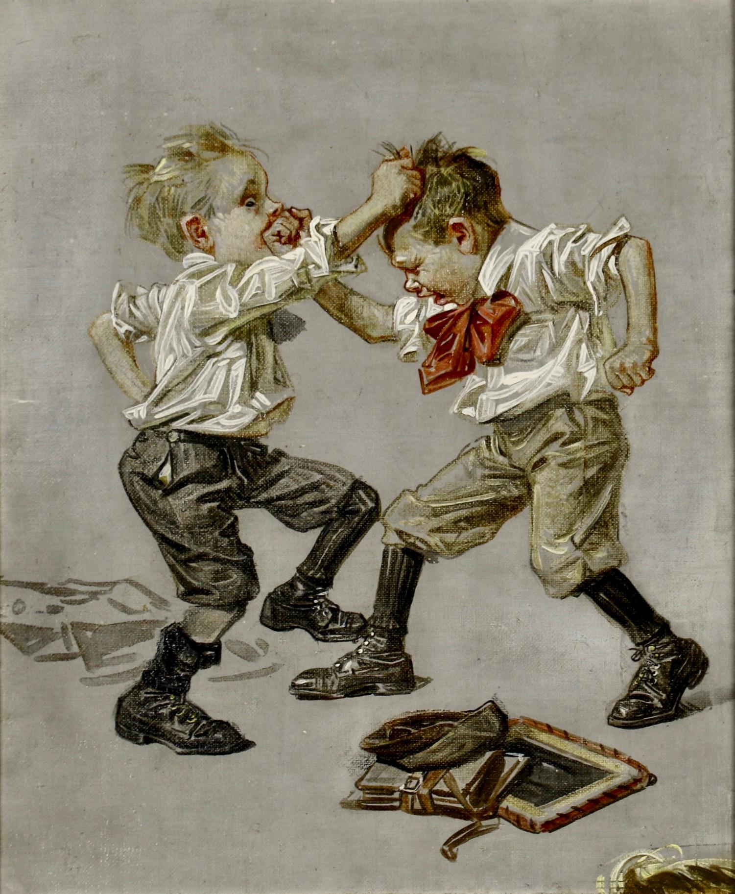 Fight Between Two Boys, Saturday Evening Post cover study - Painting by Joseph Christian Leyendecker