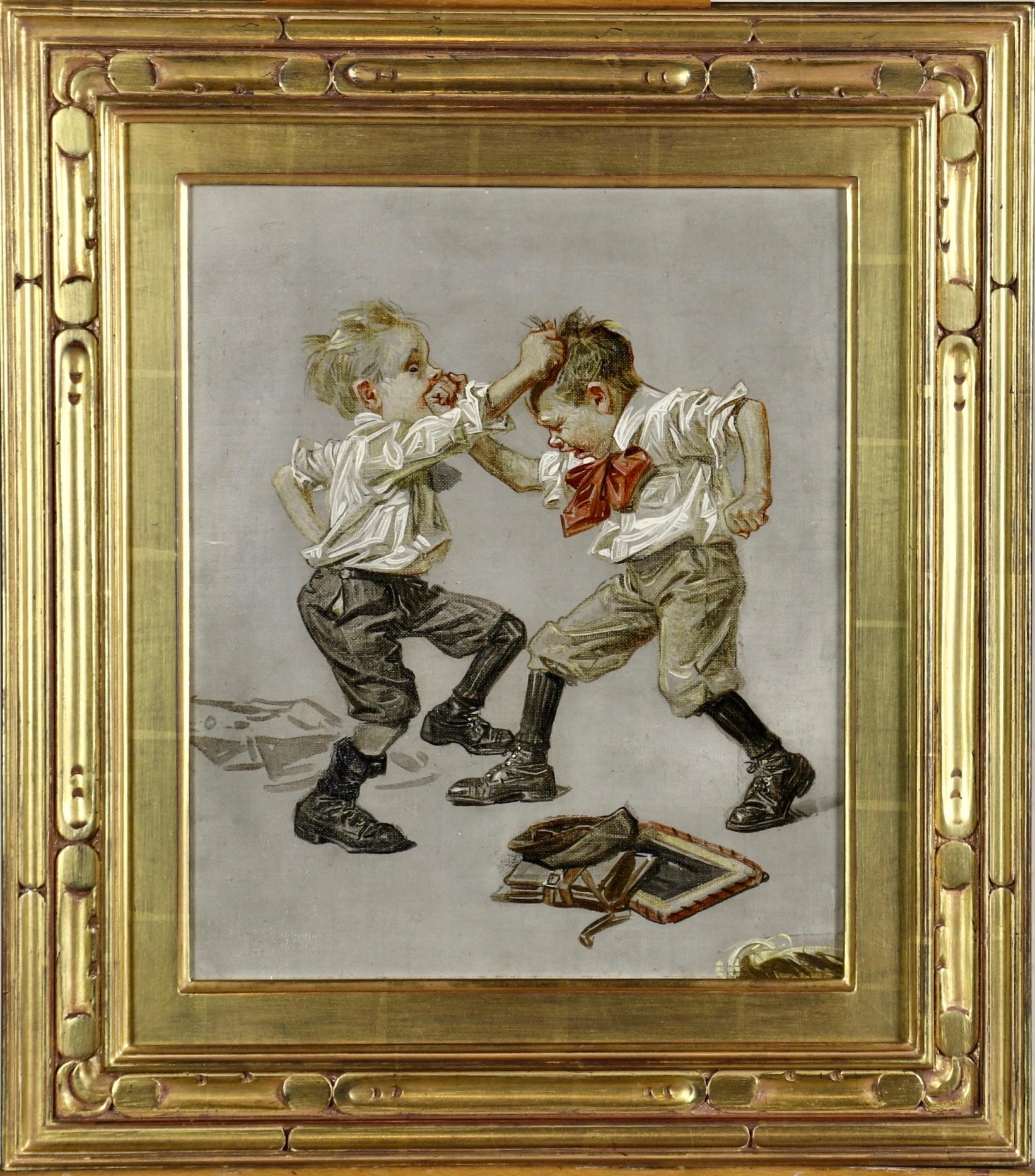 Joseph Christian Leyendecker Figurative Painting - Fight Between Two Boys, Saturday Evening Post cover study