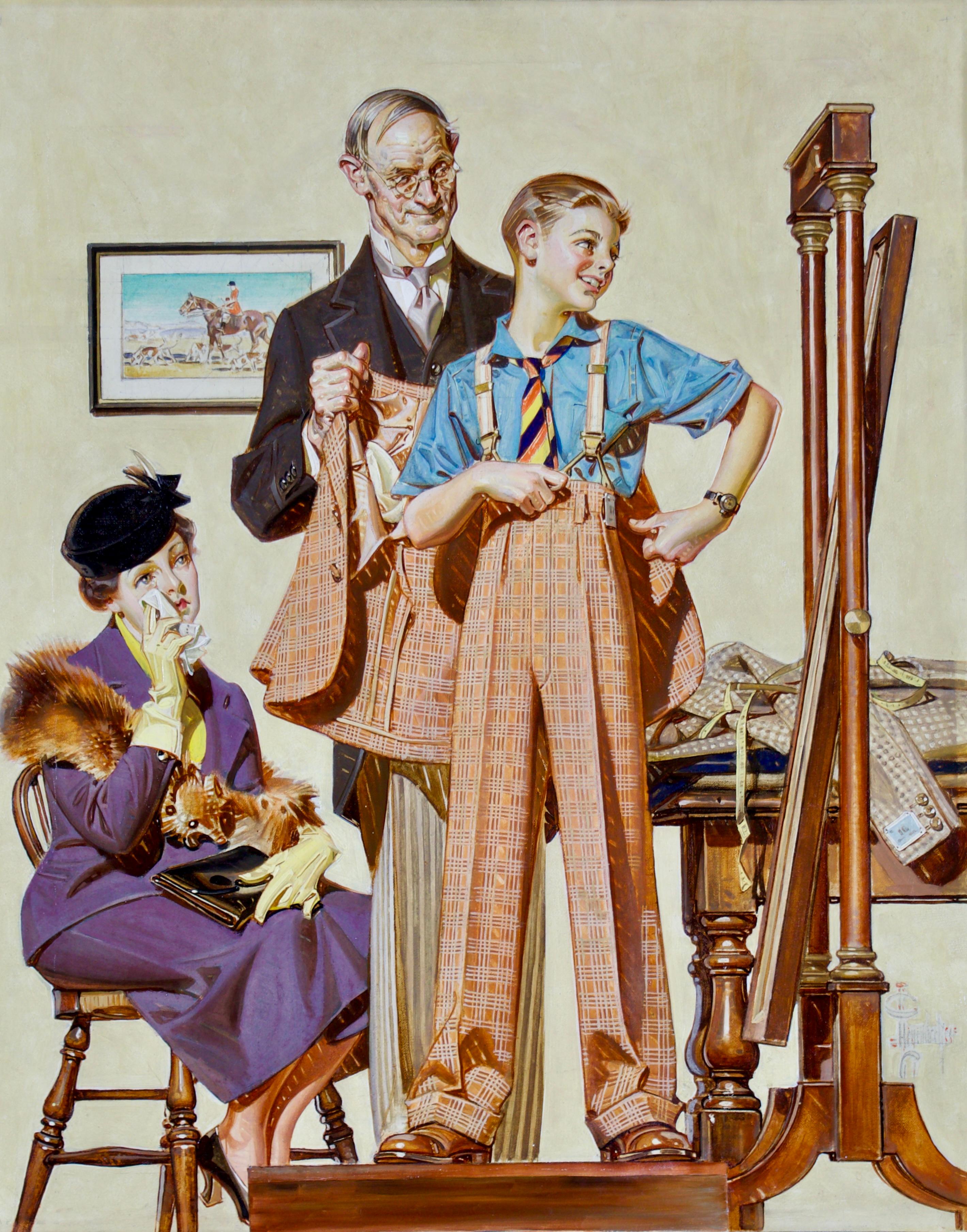 Erster langer Anzug, Postabdeckung – Painting von Joseph Christian Leyendecker