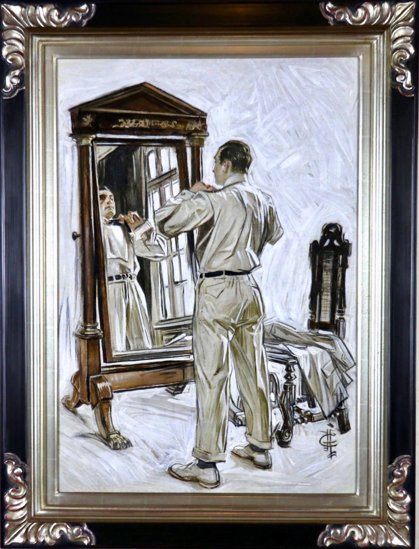 Man Dressing in Mirror - Painting by Joseph Christian Leyendecker