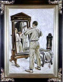 Man Dressing in Mirror