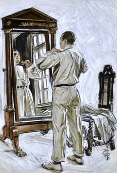 Vintage Man Dressing in Mirror