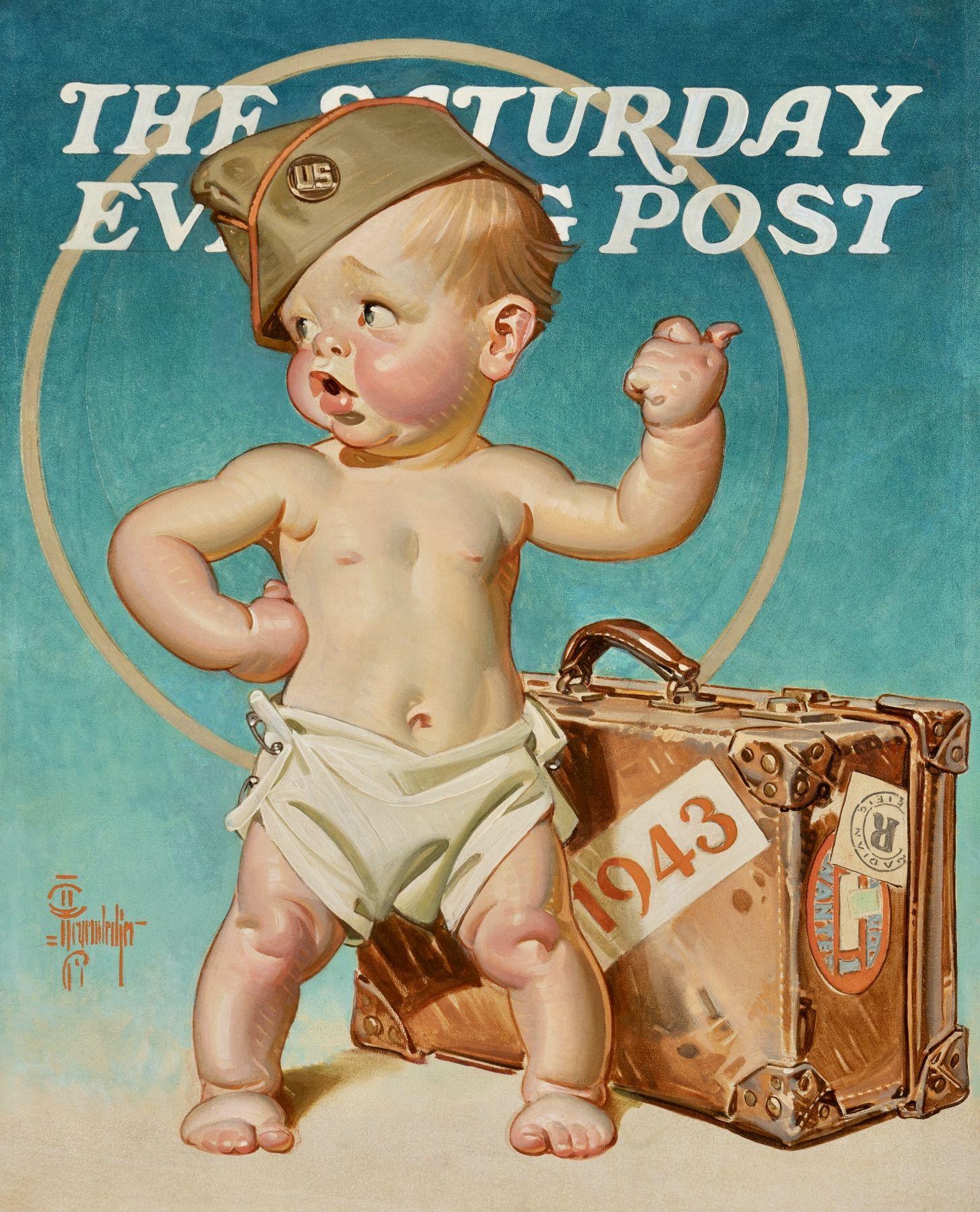 Joseph Christian Leyendecker Figurative Painting - New Year's Baby Hitching to War