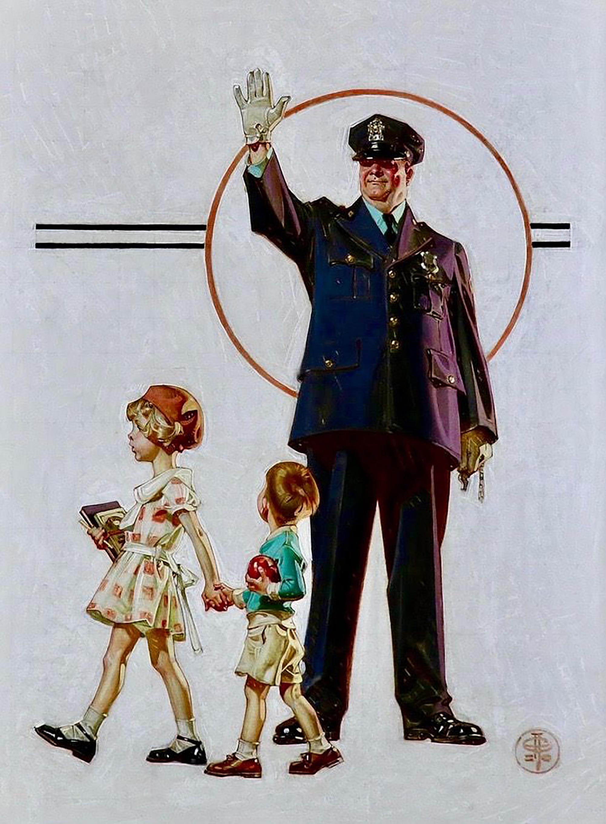 Joseph Christian Leyendecker Figurative Painting - Policeman and School Children, SEP Cover, Oct. 3, 1931