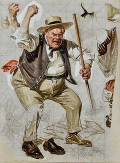 Antique "Shoo Chickens!" Study for the cover of The Saturday Evening Post