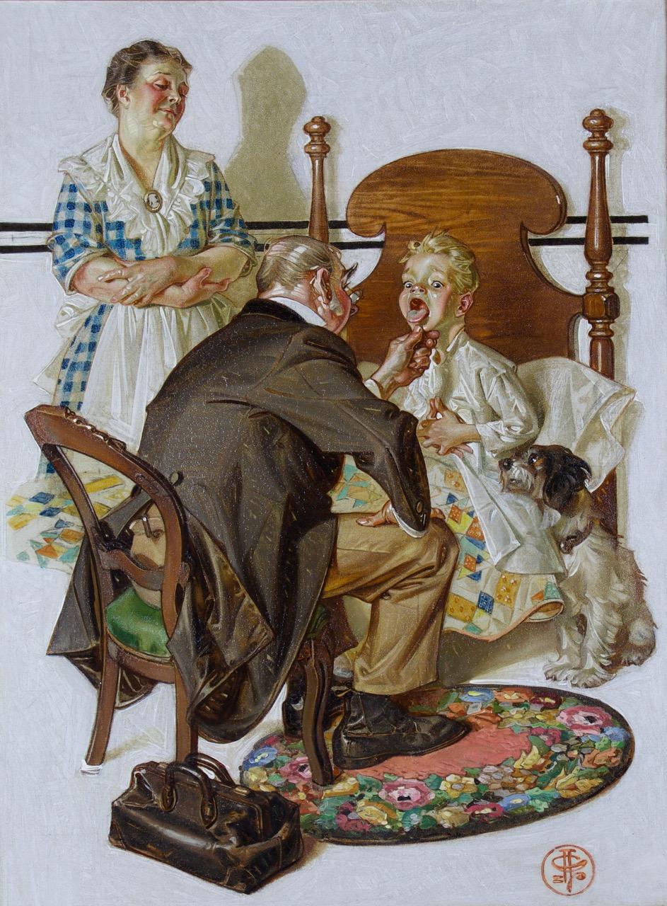 Sore Throat, Saturday Evening Post Cover - Painting by Joseph Christian Leyendecker