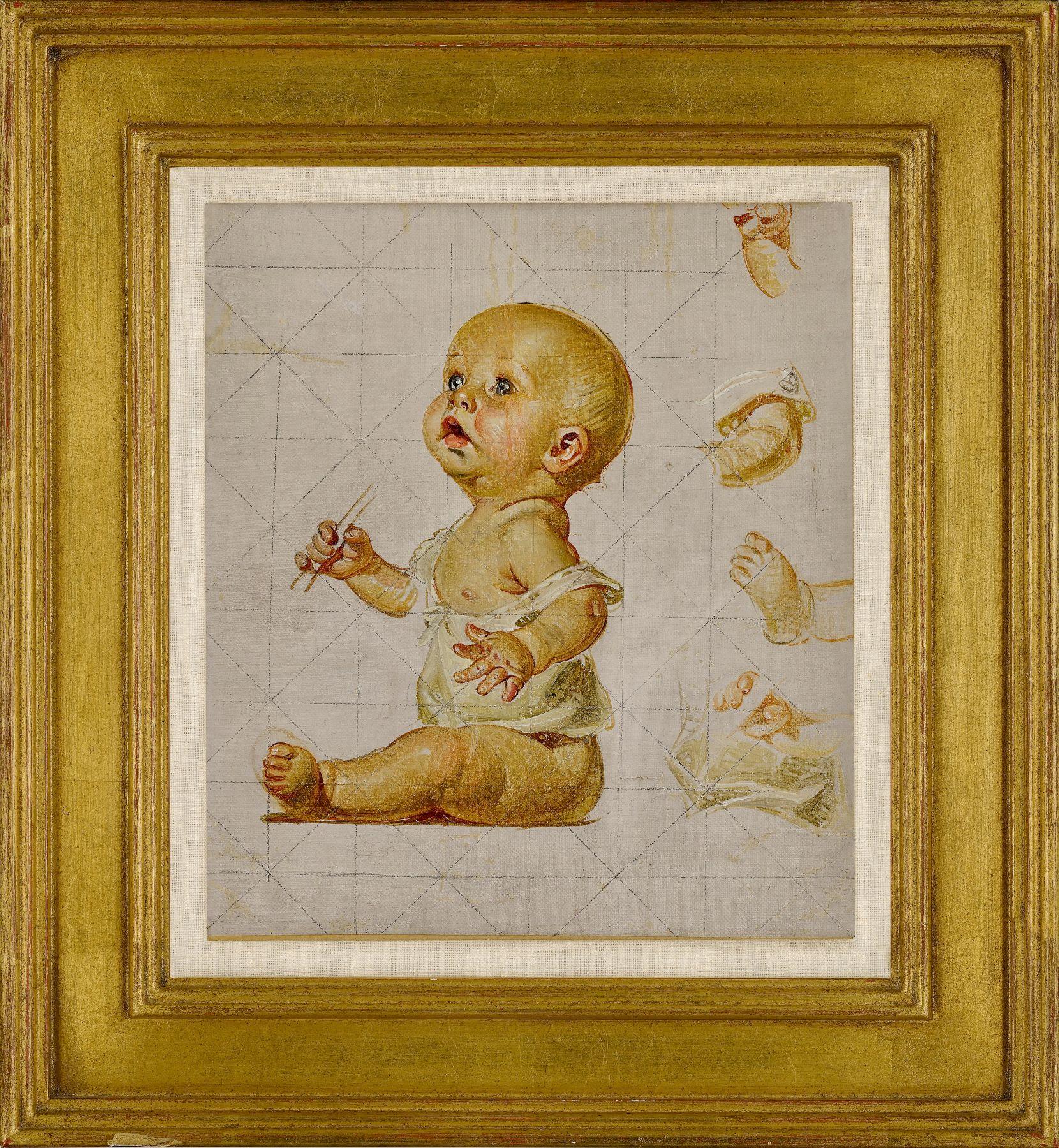 Study for New Year's Baby (Blowing Bubbles) - Painting by Joseph Christian Leyendecker
