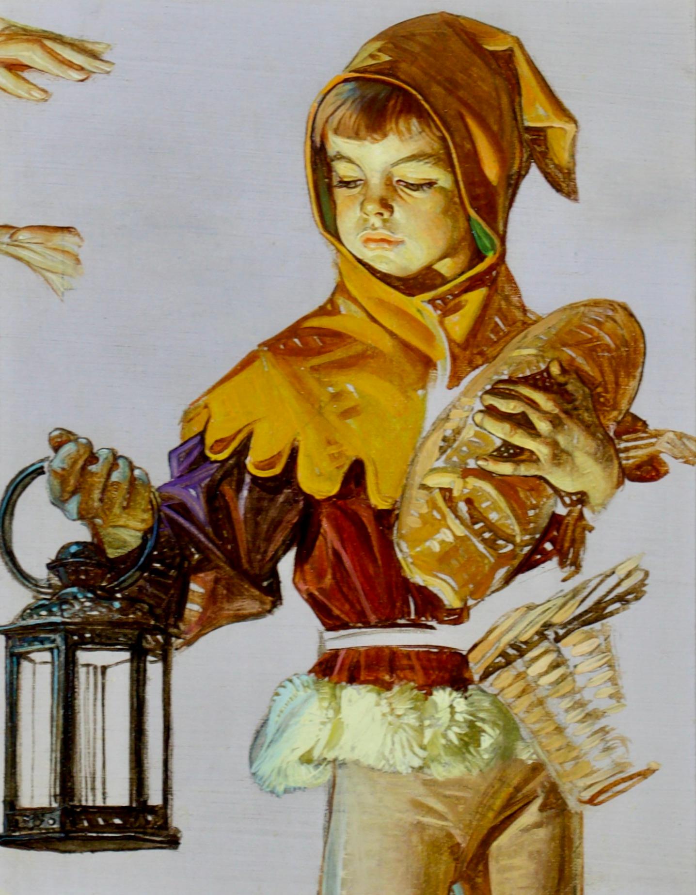 Study for Saturday Evening Post Cover 'Boy with Lantern' - Painting by Joseph Christian Leyendecker