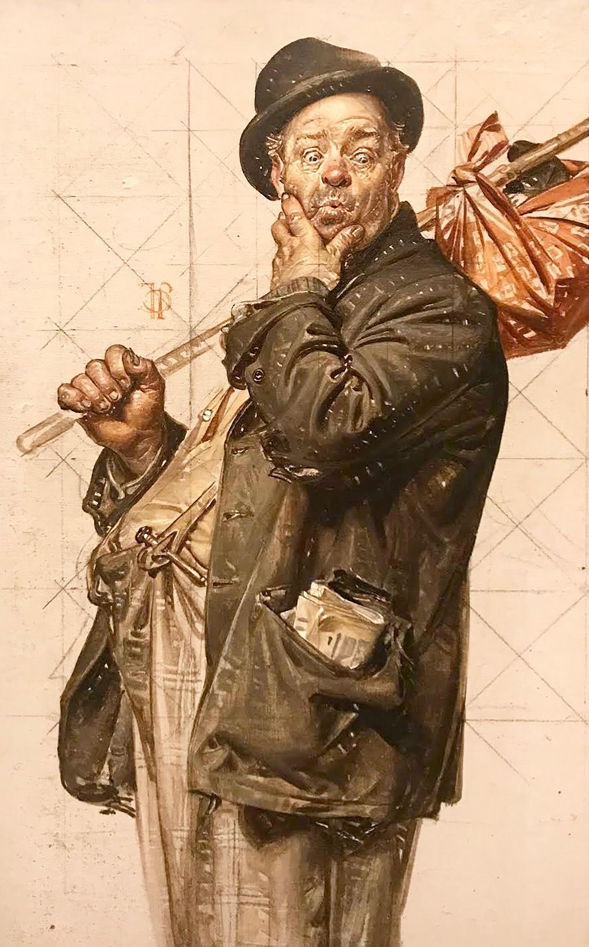 Joseph Christian Leyendecker Figurative Painting - Study for 'Who, Me Work?' Saturday Evening Post Cover