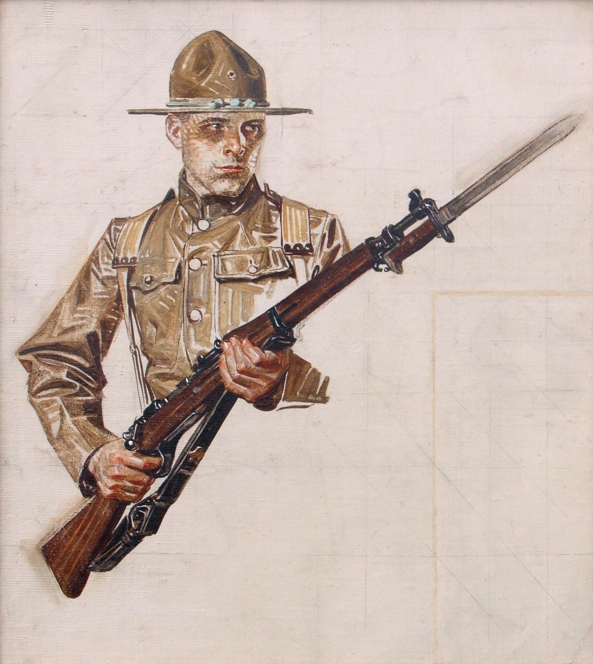 Joseph Christian Leyendecker Figurative Painting - Study for World War I Soldier Collier's Cover