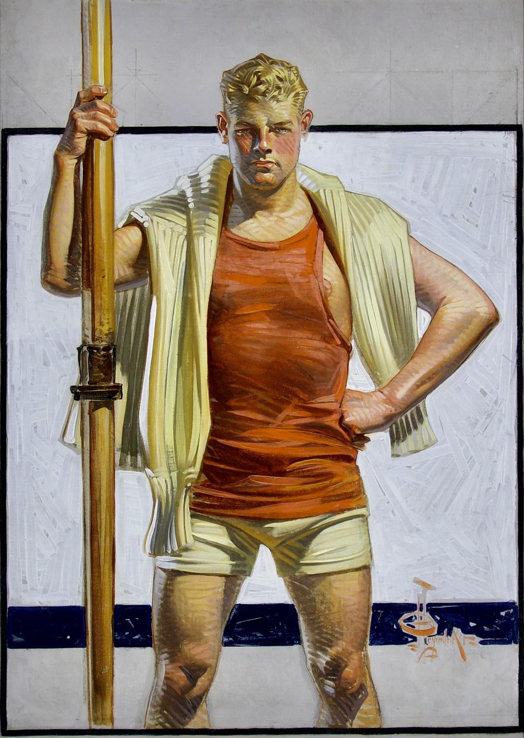Figurative Painting de Joseph Christian Leyendecker - El remero, ilustración original de la portada de Collier's Magazine