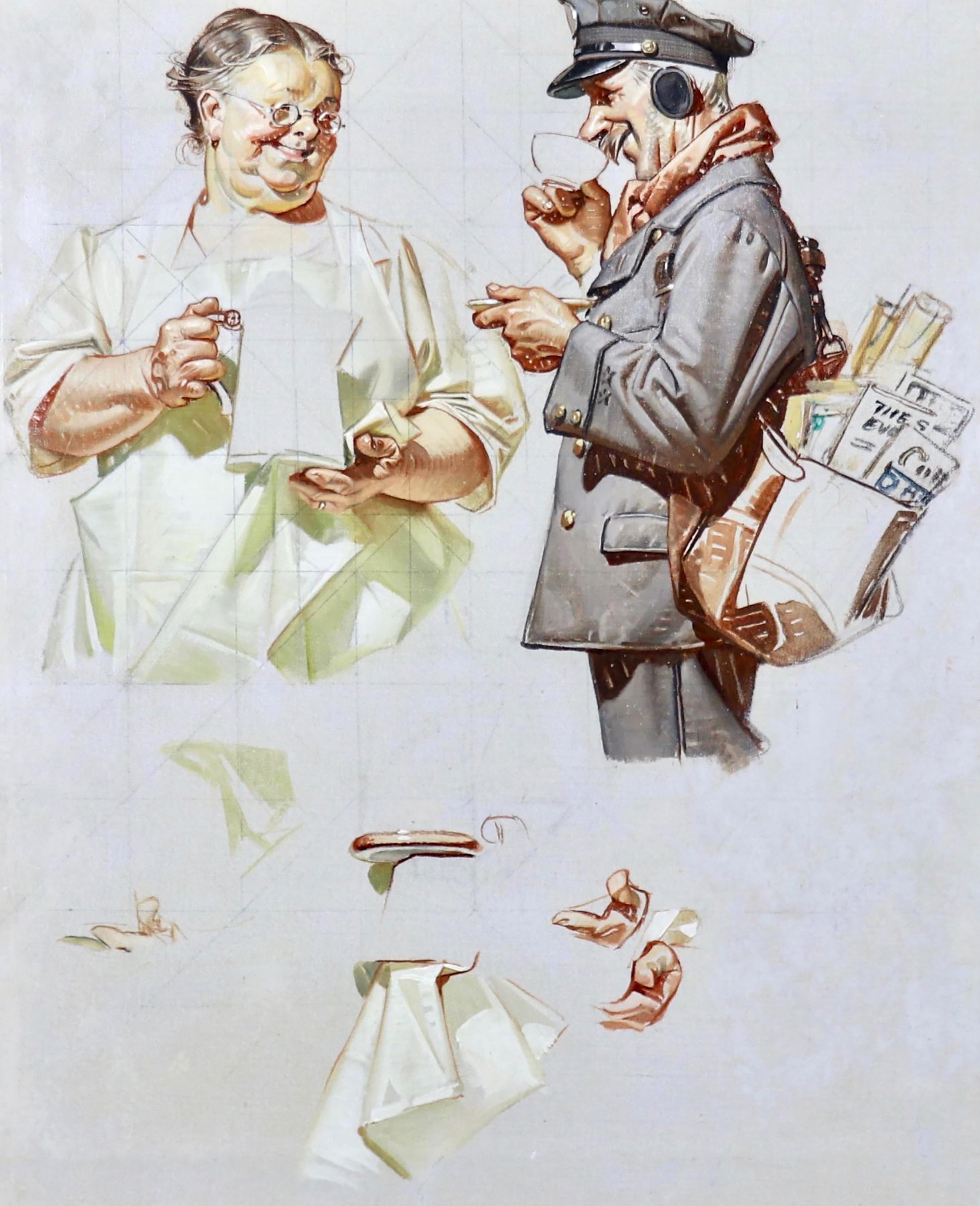 Joseph Christian Leyendecker Figurative Painting - "The Postman Always Drinks Twice", Preliminary Study for Life Magazine