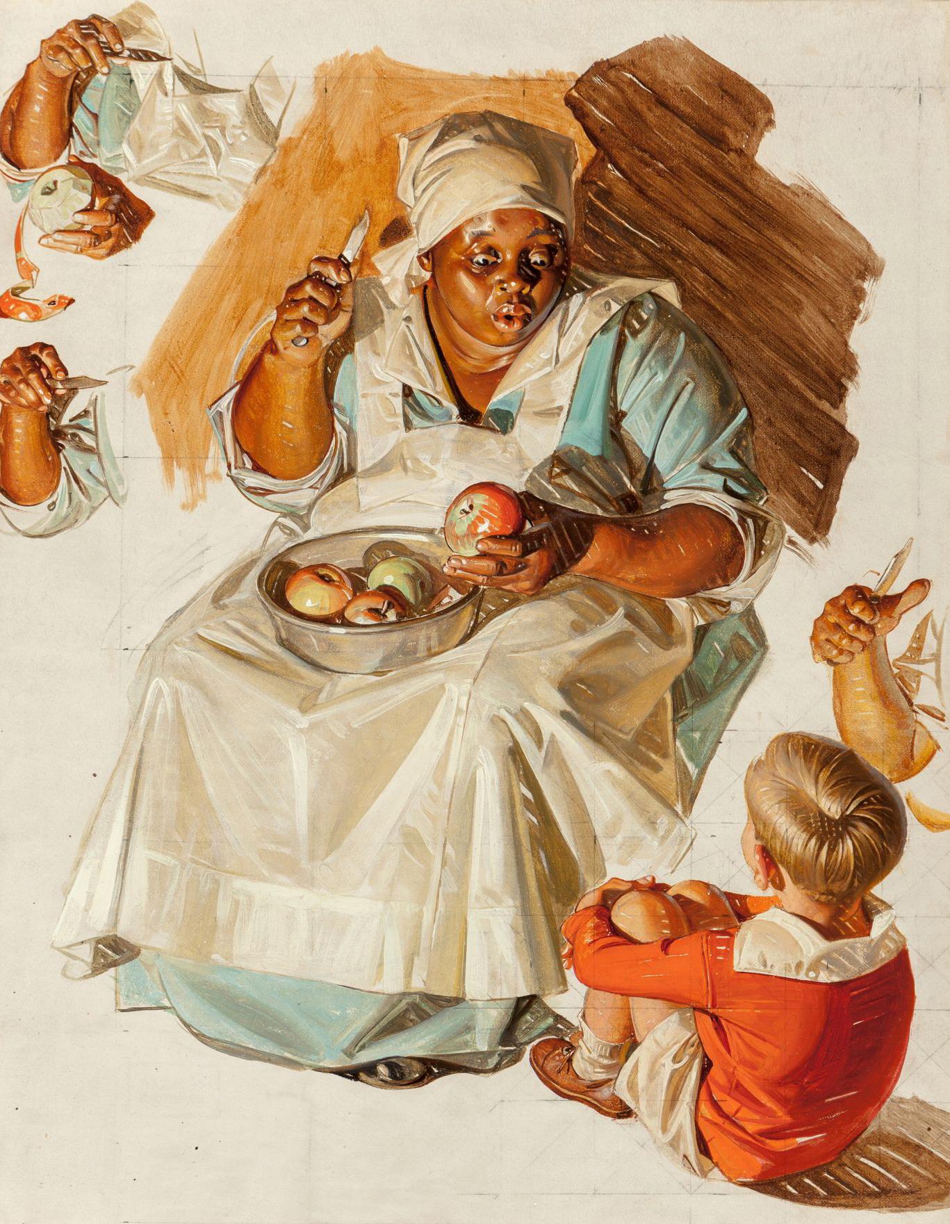 Figurative Painting di Joseph Christian Leyendecker - The Story Teller, studio di copertina del Saturday Evening Post, 1 dicembre 1934