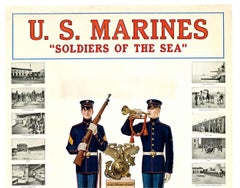 Original U. S. Marines, Soldiers of the Sea cartel vintage WW1  respaldo de lino