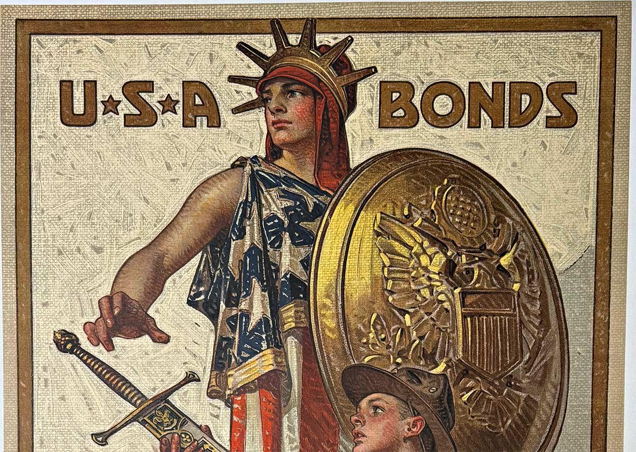 Obbligazioni originali USA  Armi per la Libertà WW1 Terzo Prestito della Libertà poster d'epoca - Print di Joseph Christian Leyendecker