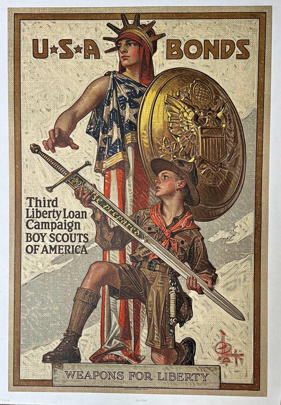 Portrait Print di Joseph Christian Leyendecker - Obbligazioni originali USA  Armi per la Libertà WW1 Terzo Prestito della Libertà poster d'epoca