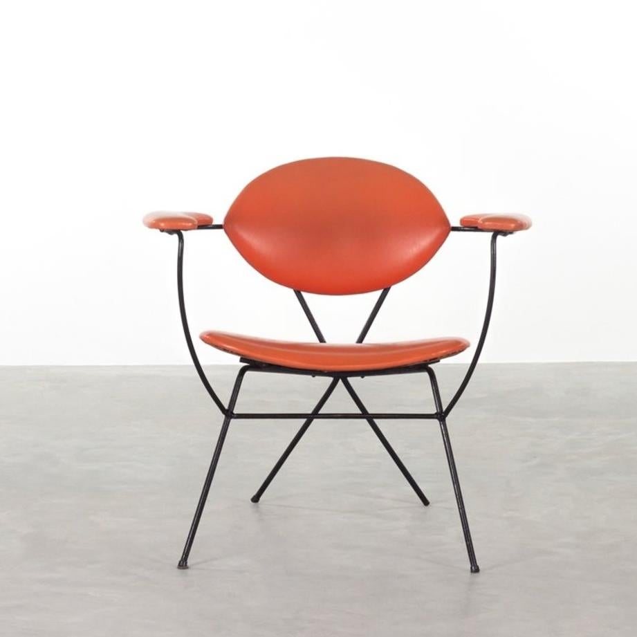 Enameled Joseph Cicchelli Minimalist Armchair in Red Vinyl for Reilly-Wolff, 1960