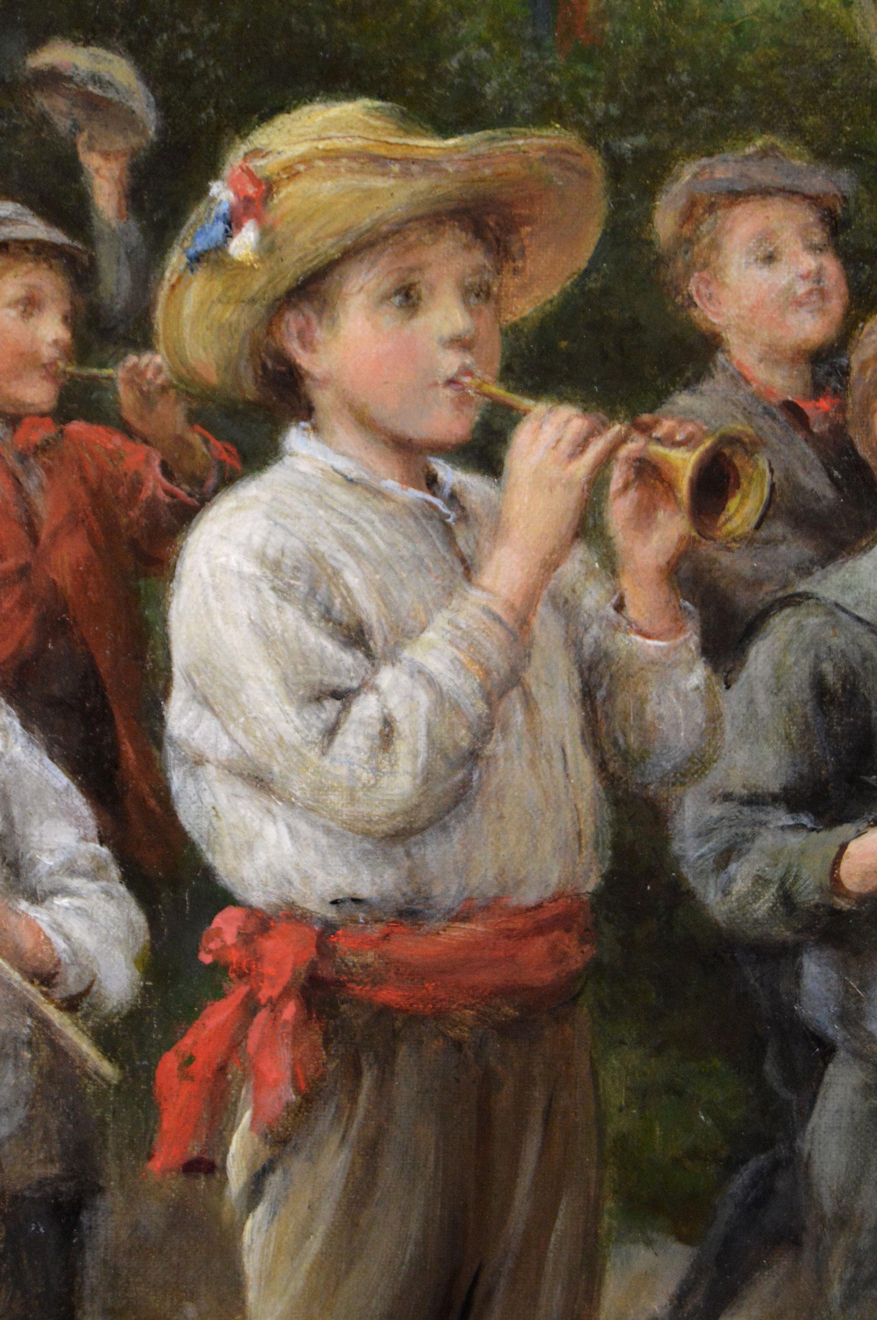 Peinture à l'huile de genre représentant une fanfare de couronnement d'enfants en vente 2