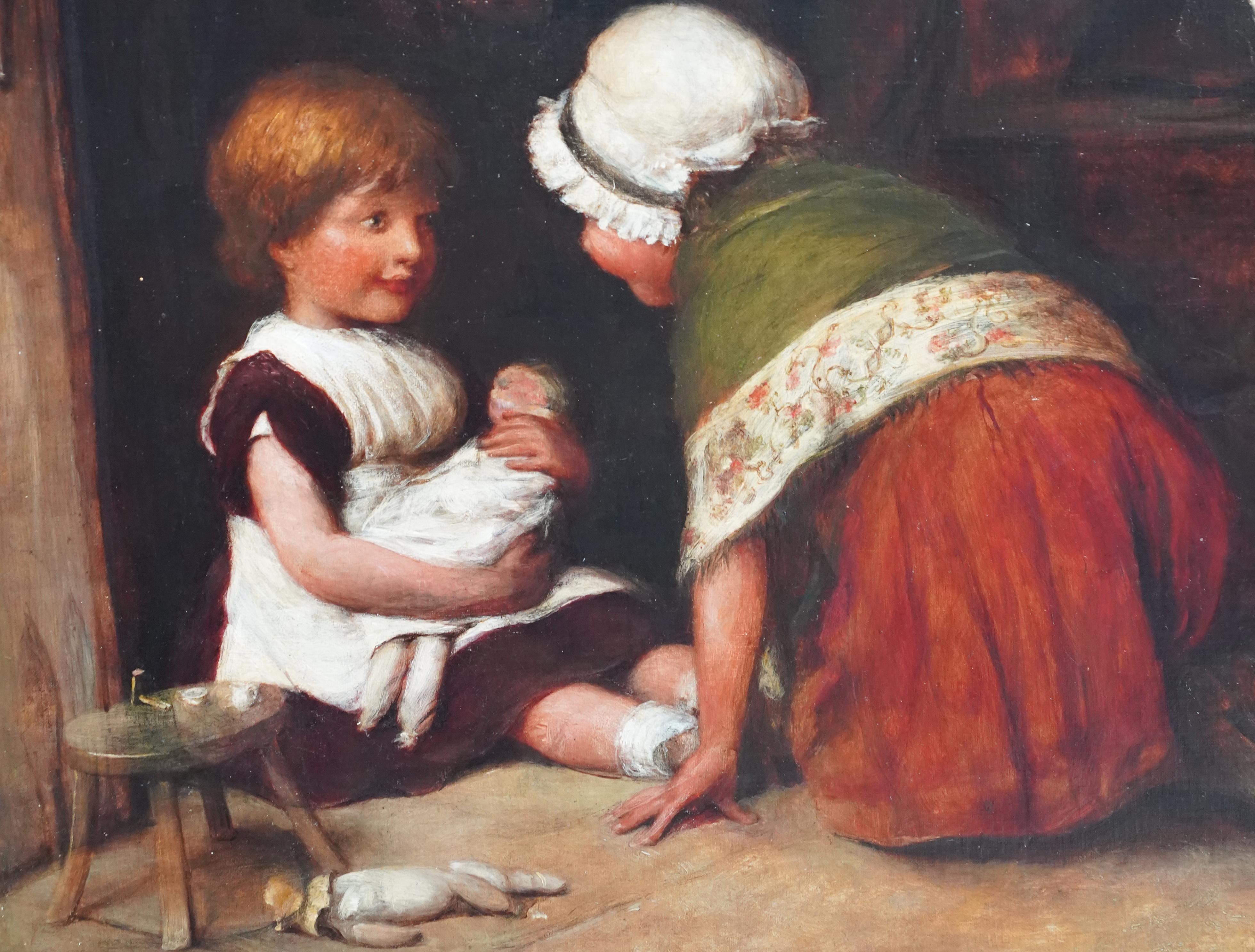 Portrait of Children at Play - British Victorian Genre art oil painting interior For Sale 2