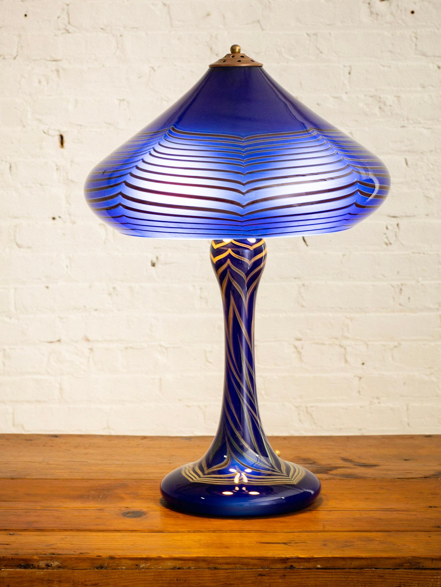 Brass Joseph Clearman Studio Art Nouveau Style Glass Table Lamp