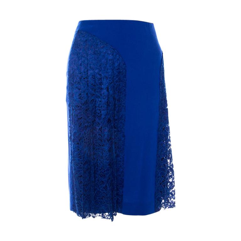 Joseph Cobalt Blue Pleated Lace Detail Courtney Skirt M