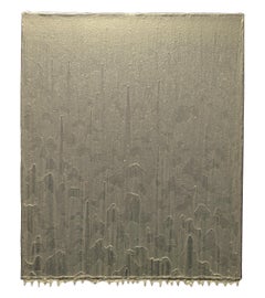 "Proposición 341" Pintura contemporánea tridimensional goteada en tono dorado y crema