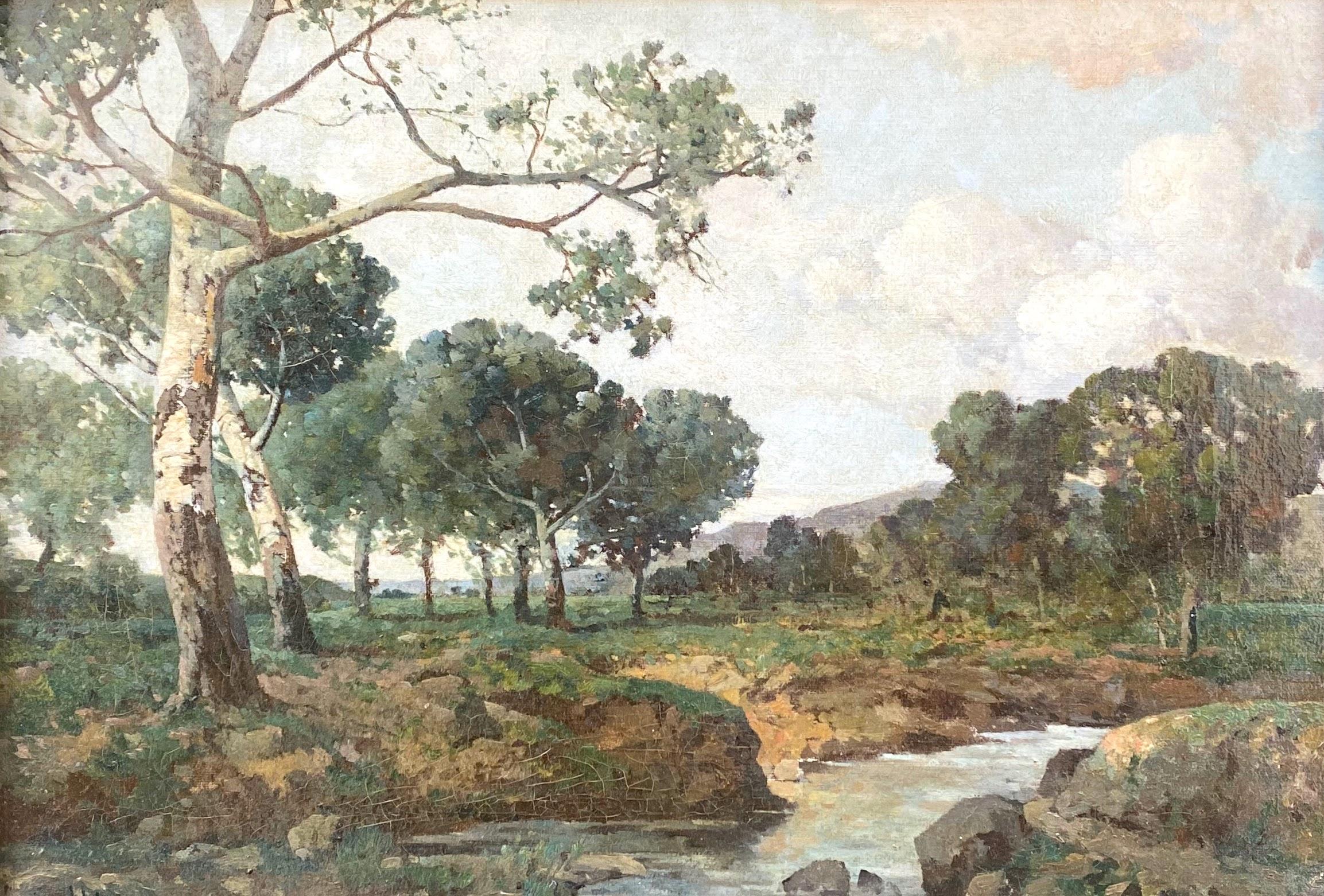 oiseaux argentés, Provence : peinture de paysage lumineuse de 19e siècle - Painting de Joseph Colla