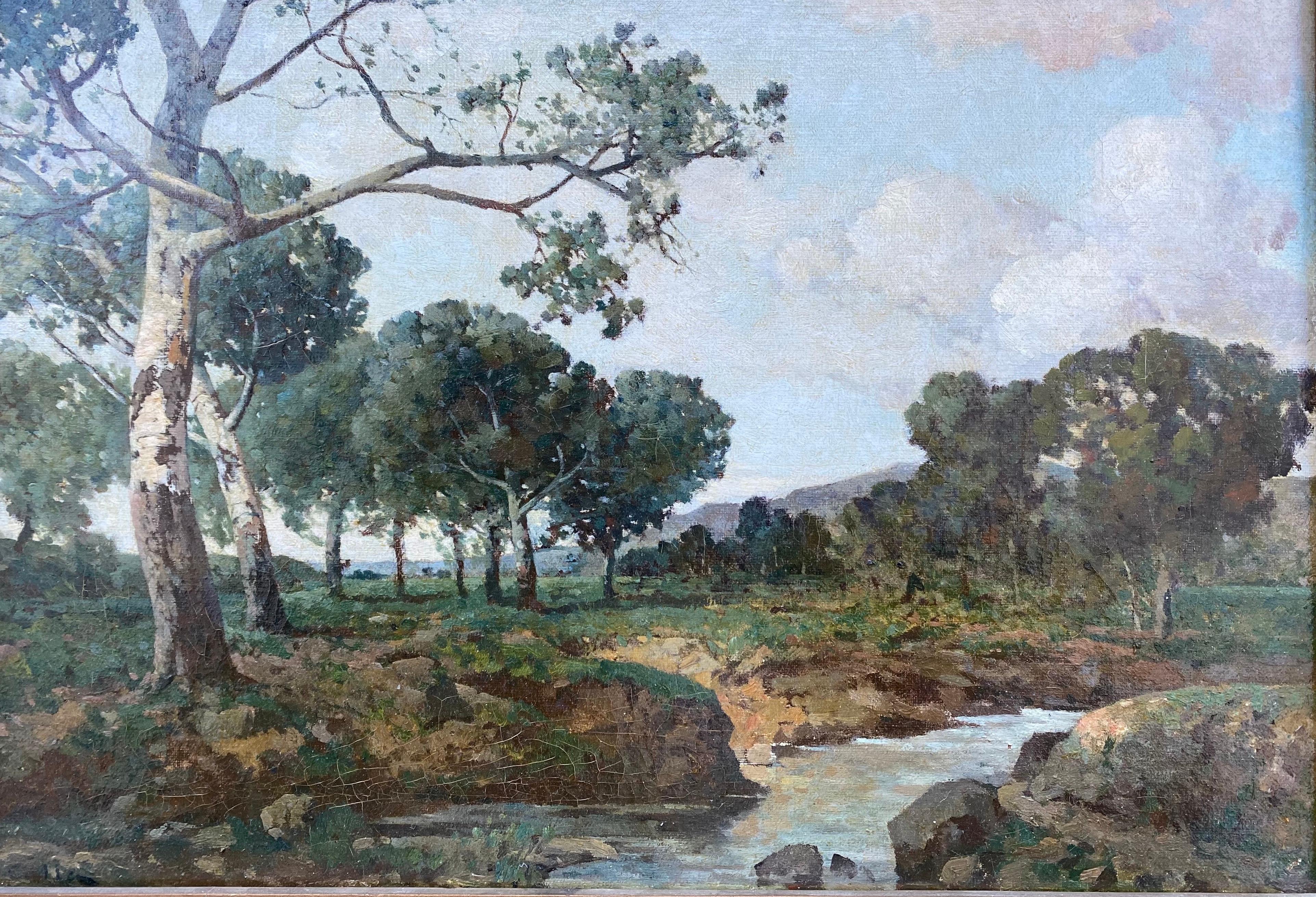 Silver birches, Provence: luminous landscape painting 19C French painting - French School Painting by Joseph Colla