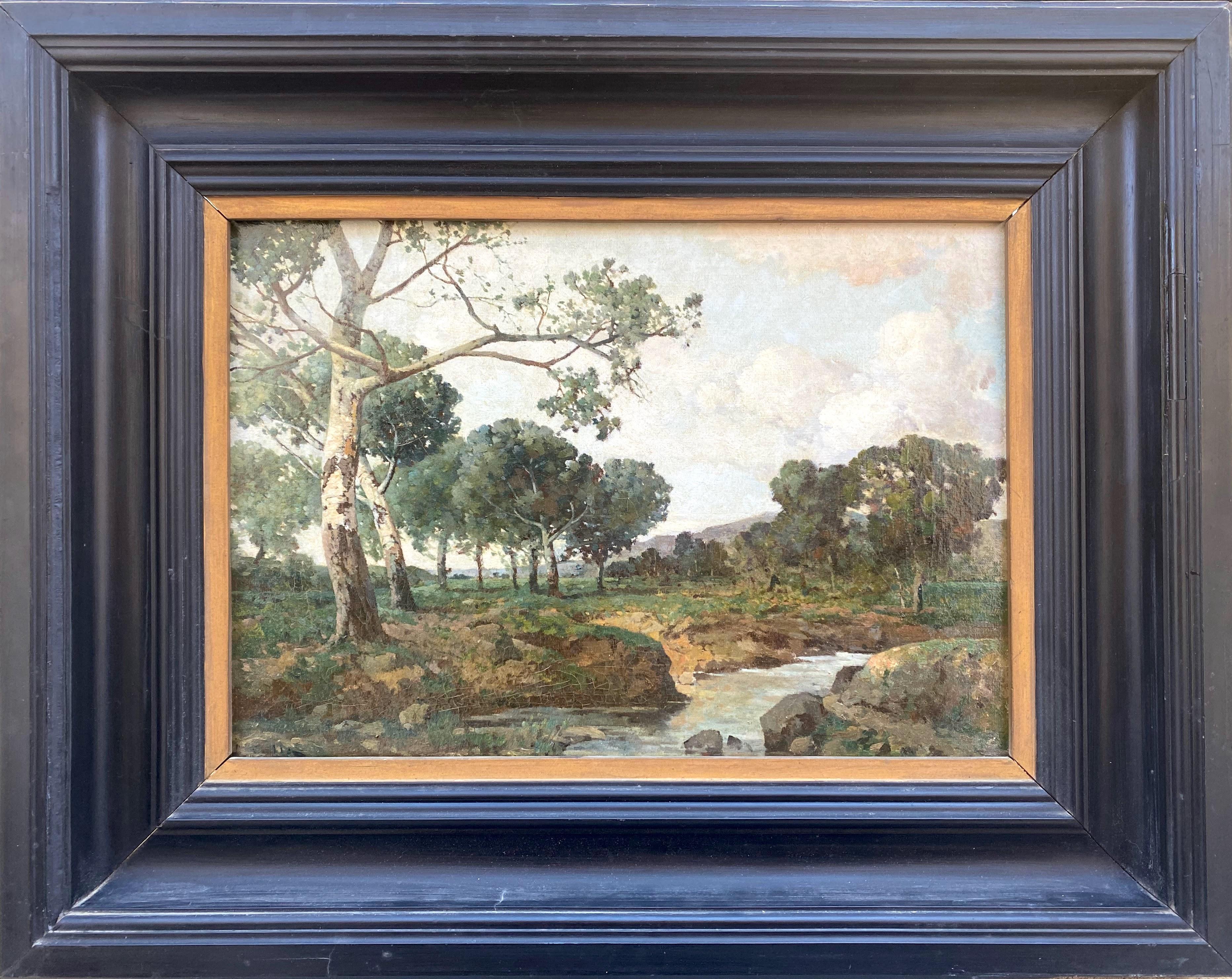 Landscape Painting Joseph Colla - oiseaux argentés, Provence : peinture de paysage lumineuse de 19e siècle