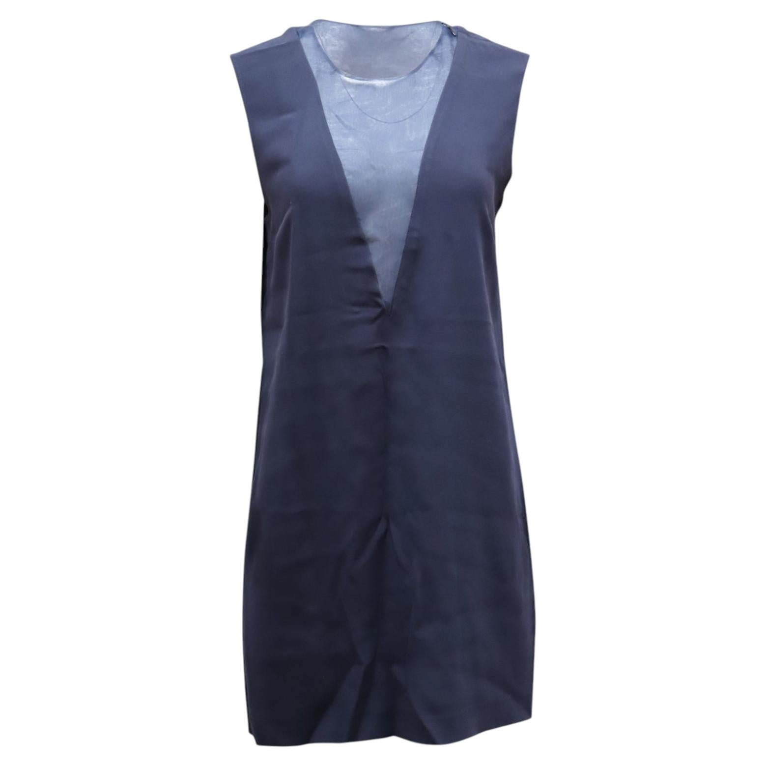 Pre-owned Joseph Colorblock Deep V Shift Dress In Navy Blue Polyester