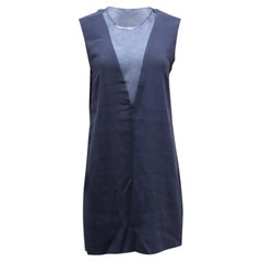 Joseph Colorblock Deep V Shift Dress in Navy Blue Polyester