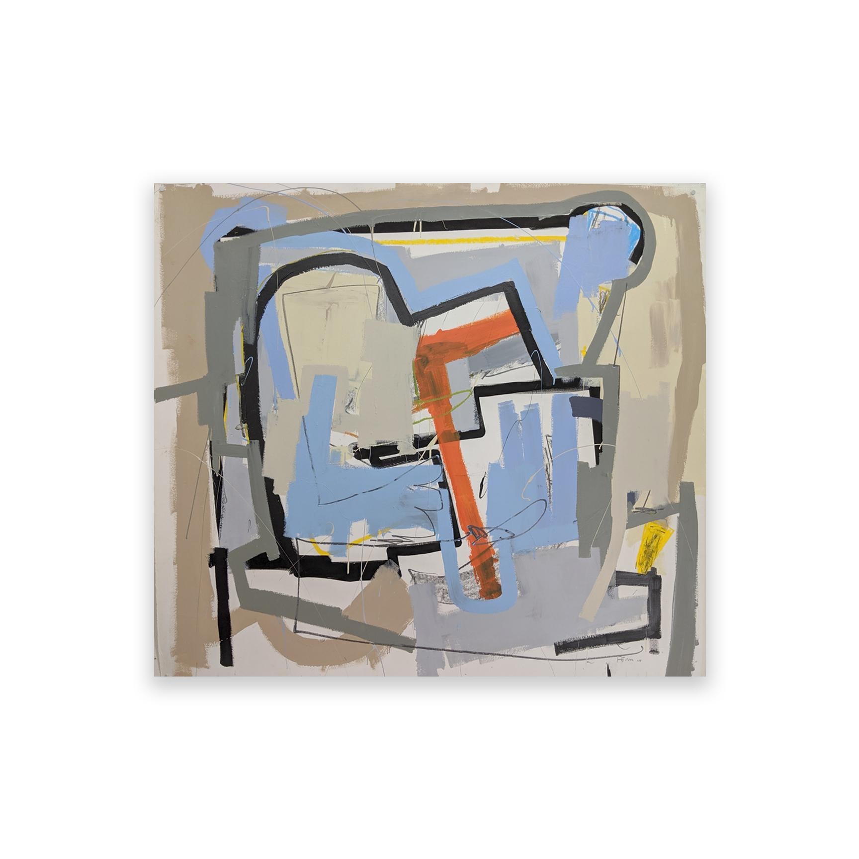 Quadro astratto di un minatore di Joseph Conrad-Ferm, tecnica mista acrilica su tela