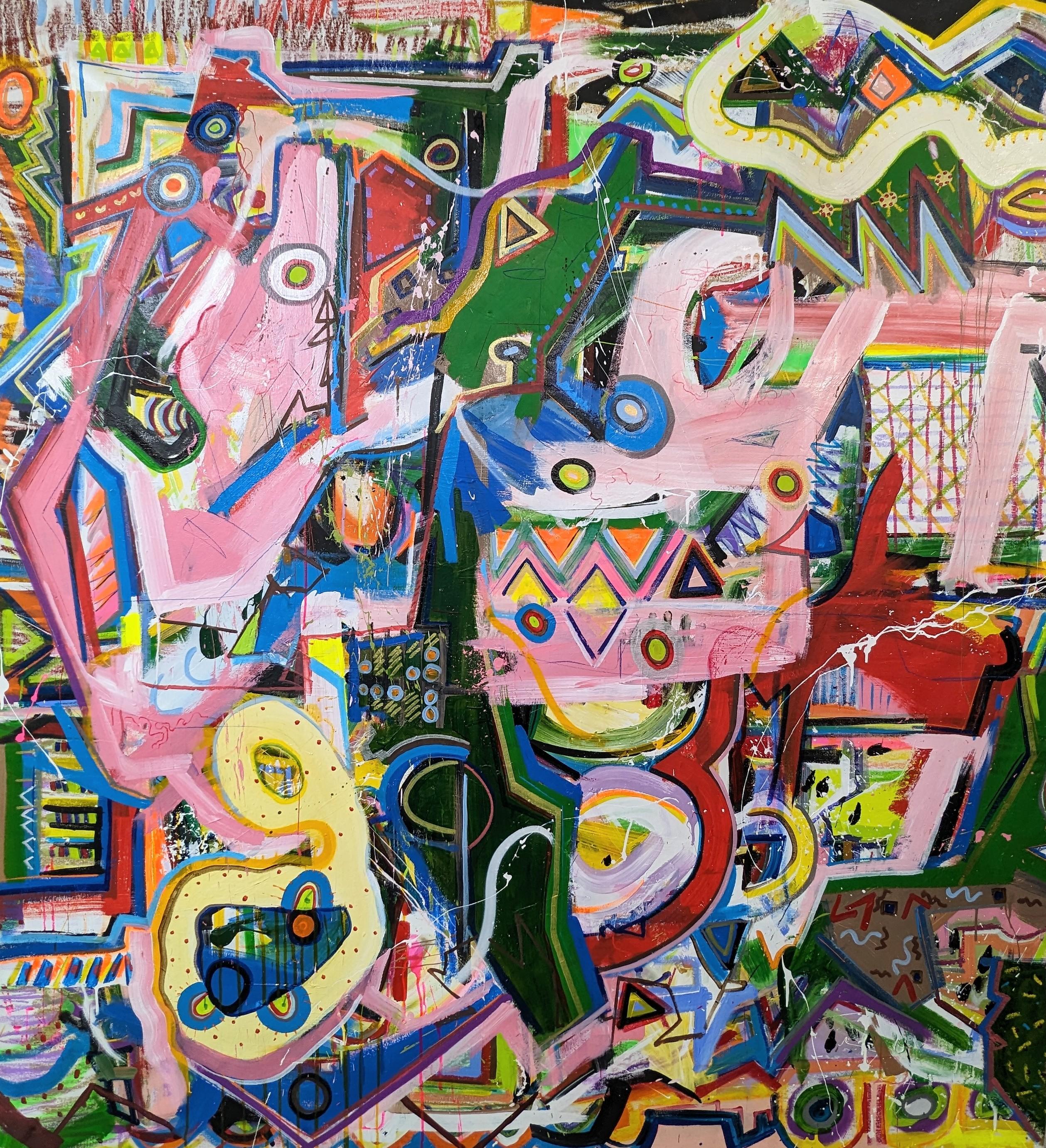 Peinture abstraite Back to School de Joseph Conrad-Ferm, techniques mixtes sur toile