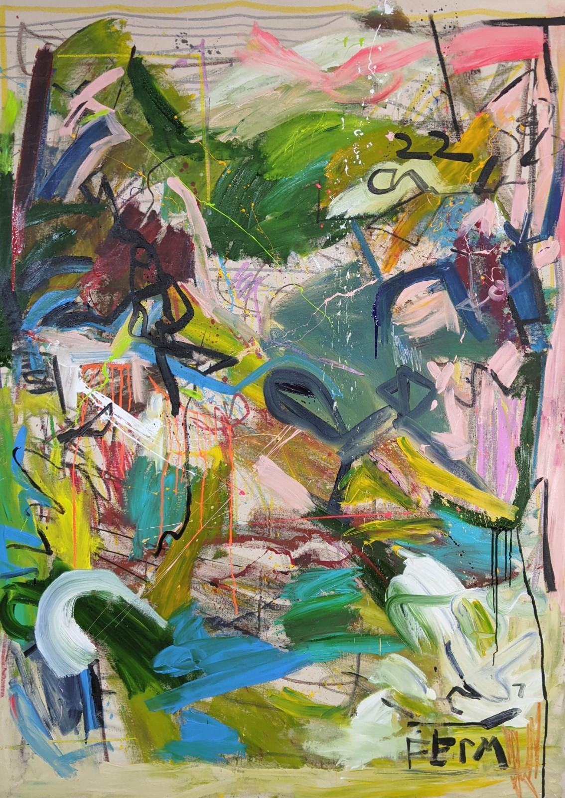 Abstract Ferm 22 Painting by Joseph Conrad-Ferm, Acrylic Mixed Media on Canvas For Sale 1