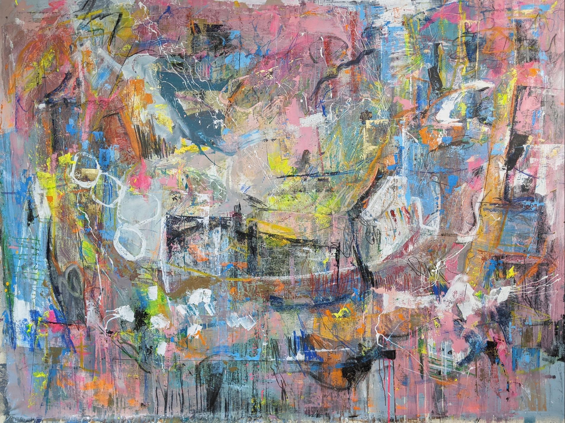 Abstract Ice Pirates Painting by Joseph Conrad-Ferm, Oil Mixed Media on Canvas For Sale 1