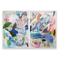 Abstract Mayflower Diptych Painting by Joseph Conrad-Ferm, Mixed Media on Canvas
