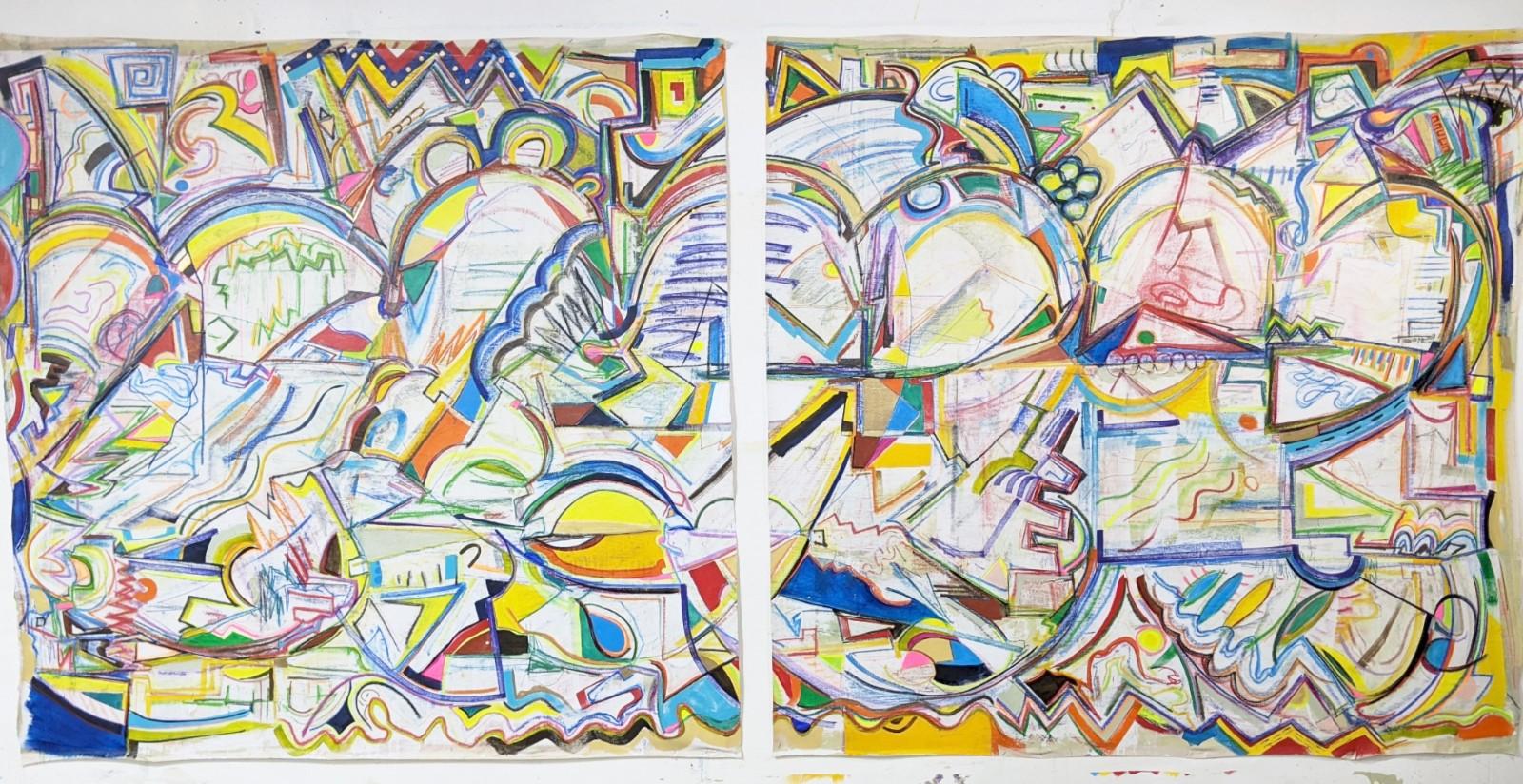 Abstract My Momen Diptych Painting by Joseph Conrad-Ferm, Mixed Media on Canvas For Sale 1