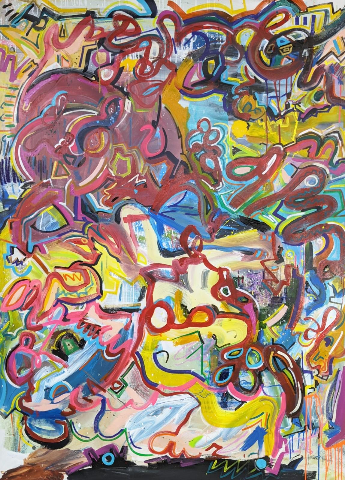 Abstract Pulpo 2 Painting by Joseph Conrad-Ferm, Acrylic Mixed Media on Canvas For Sale 1