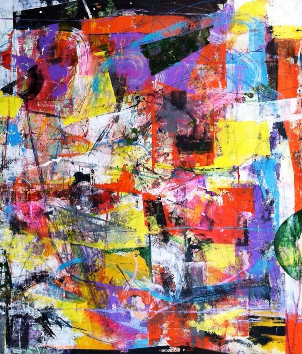 Peinture de salon abstraite de Joseph Conrad-Ferm, huile acrylique technique mixte sur toile