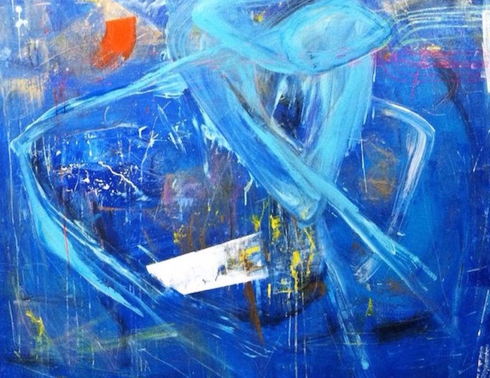 Abstraktes blaues Blutgemälde von Joseph Conrad-Ferm, Acryl Mixed Media-Leinwand im Angebot 1