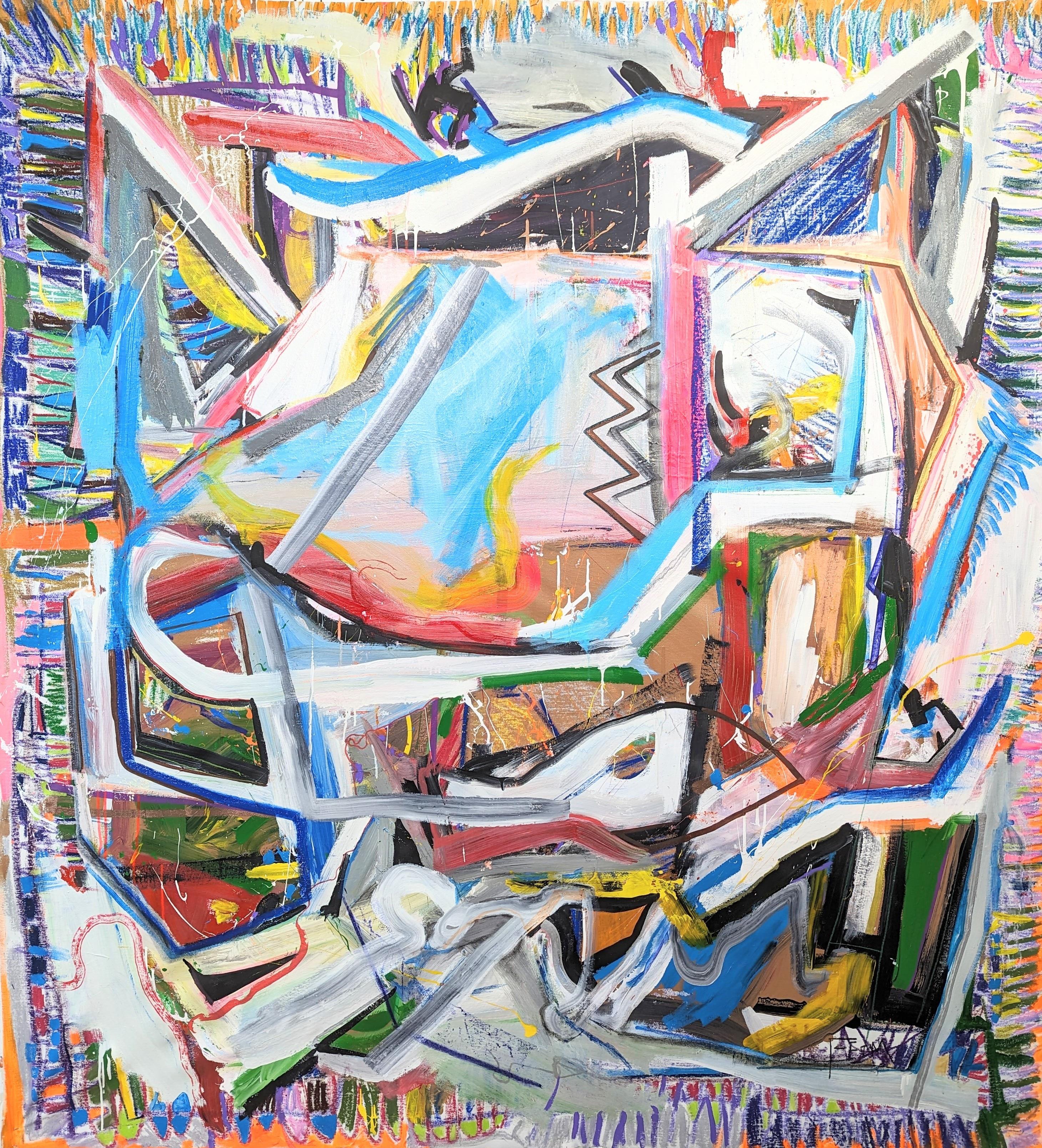 Pittura astratta di uccelli fantasma di Joseph Conrad-Ferm, olio su tela con tecnica mista in vendita 1