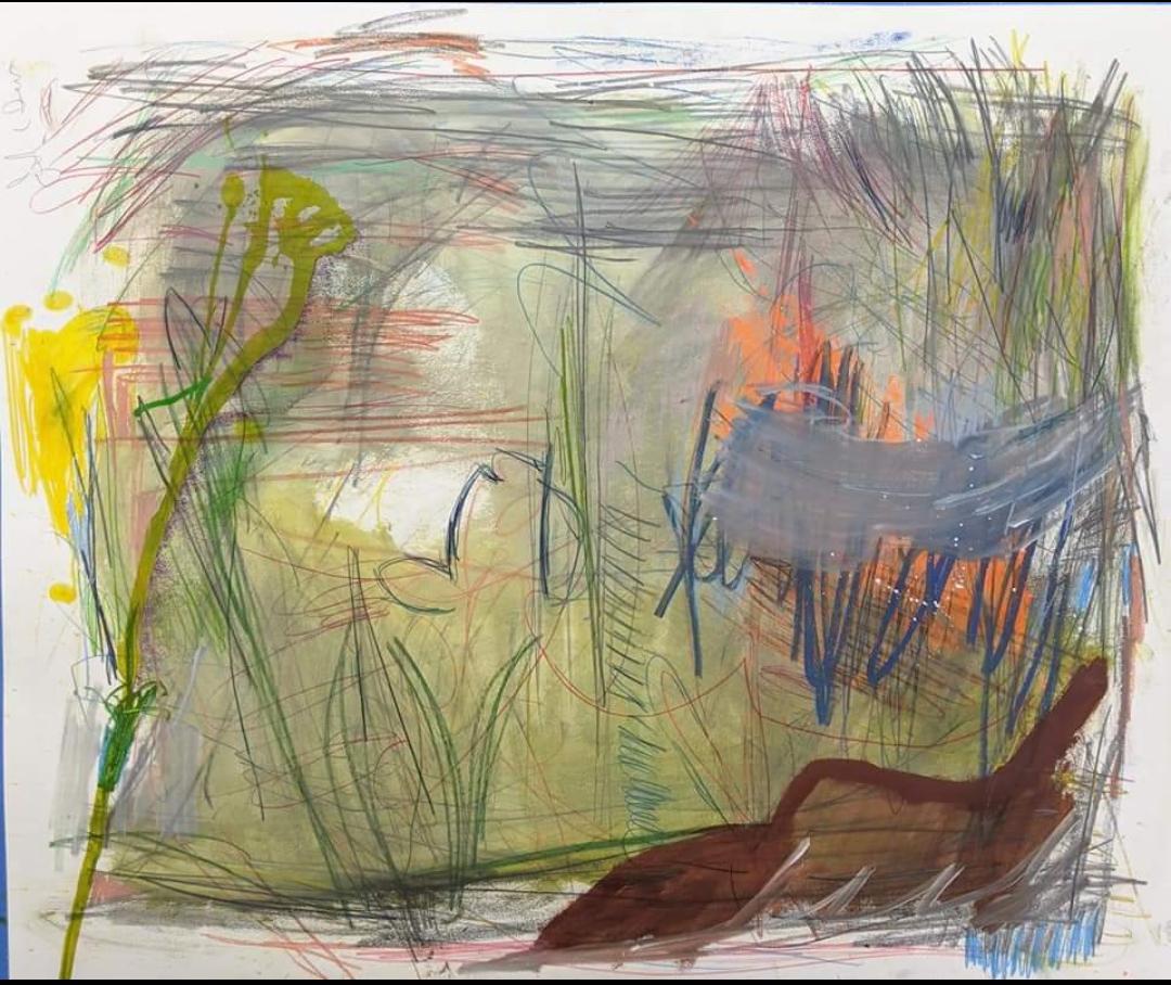 Quadro astratto Le Jardin acadamy di Joseph Conrad-Ferm, Tela a tecnica mista in vendita 1