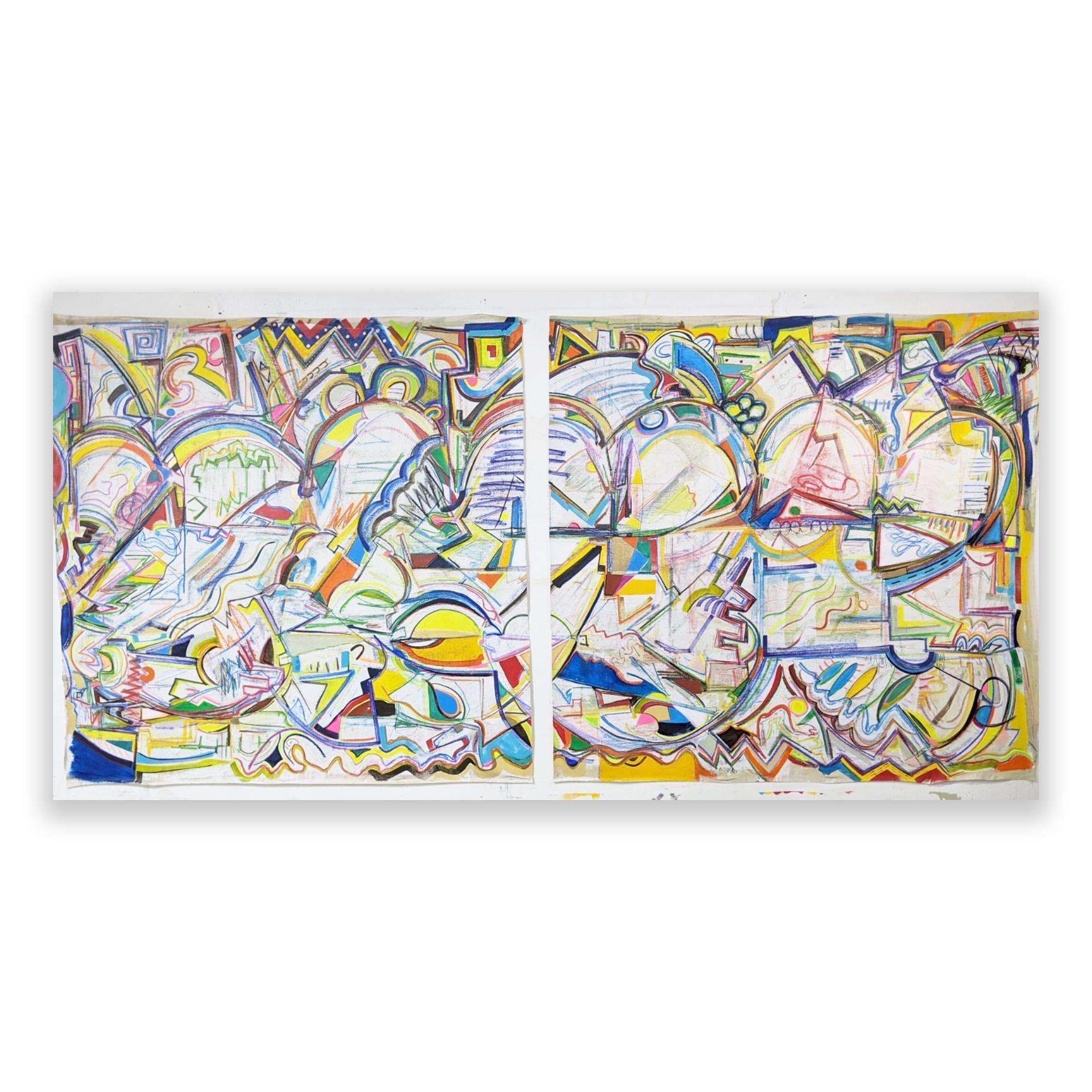 My Momen Diptych by Joseph Conrad-Ferm, 2022
Mixed Media 
64 × 130 in 
162.6 × 330.2 cm

Mixed media abstract painting on canvas by NY-based artist Joseph Conrad-Ferm. 

Shipping is not included. See our shipping policies. Please contact us for