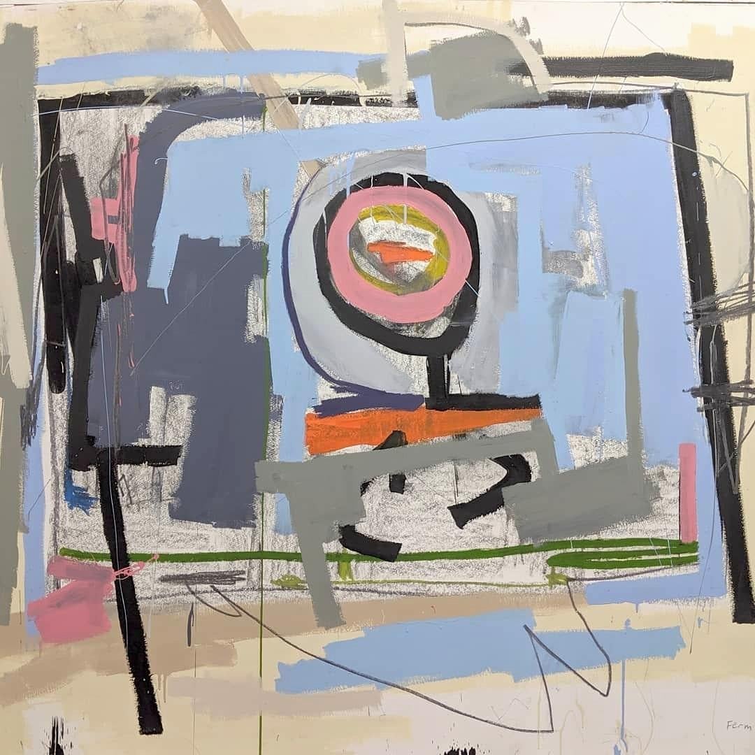 Abstract Skeleton Key Painting by Joseph Conrad-Ferm, Oil Mixed Media on Canvas For Sale 1